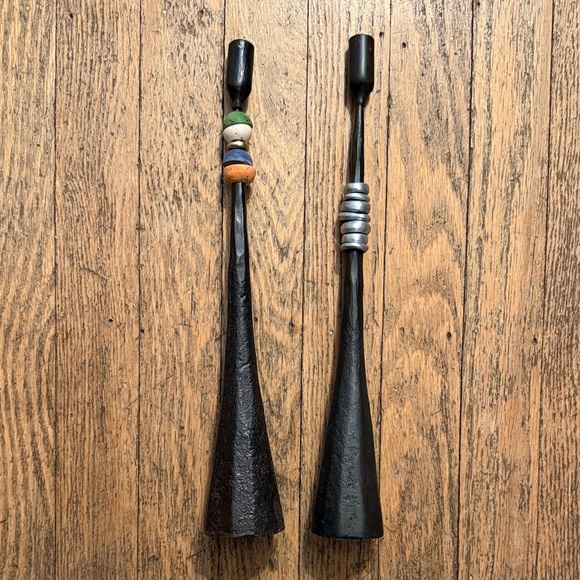 Other - Black Metal Candle Holders with Bead Accents